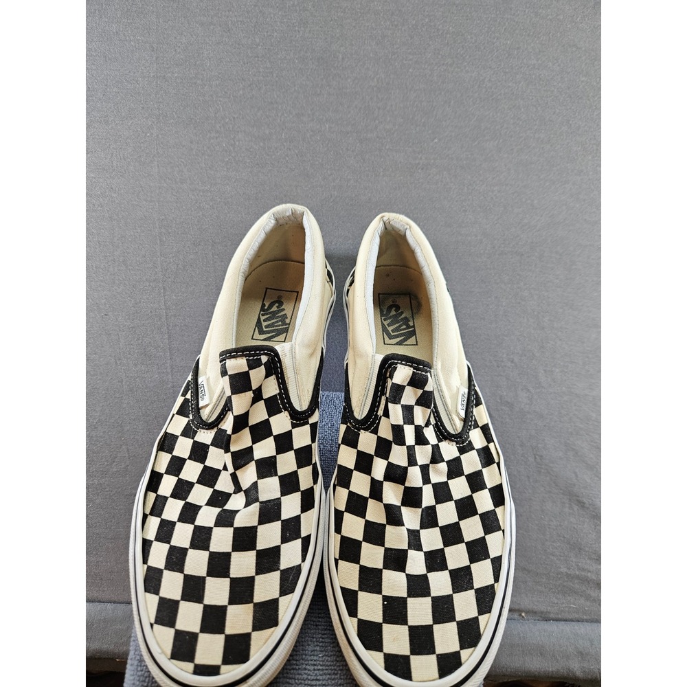 Vans Checkerboard Slip-On Sneakers Black White Canvas Shoes Mens 10 Womens 11.5